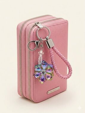 Crystal Flower Keychain | Iridescent Charm Pink Loop Bag Accessory